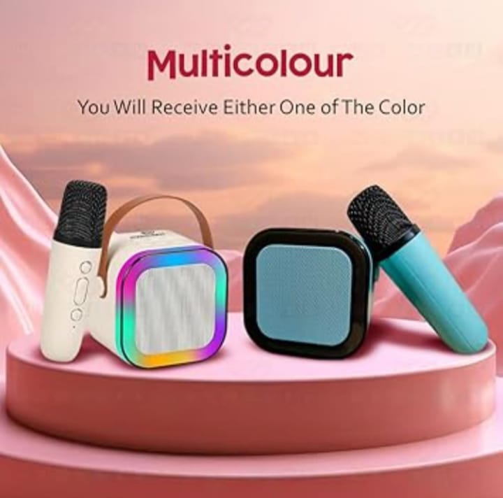 K-12 Mini Portable Bluetooth Karaoke Speaker with 1 Wireless Microphones, LED Color Lights, Voice Effects, Multiple Connectivity Options for Kids and Adults