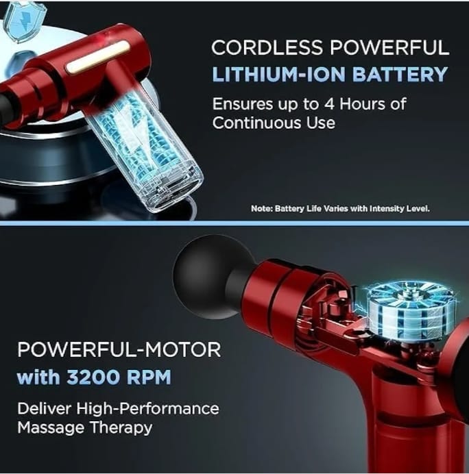 Gun Massager Machine for Pain Relief - Body, Neck, Shoulders, Back, Arms & Feet Massager- 6 Speed Settings Deep Tissue Handheld Massager for Full Body Pain Relief for Men & Women