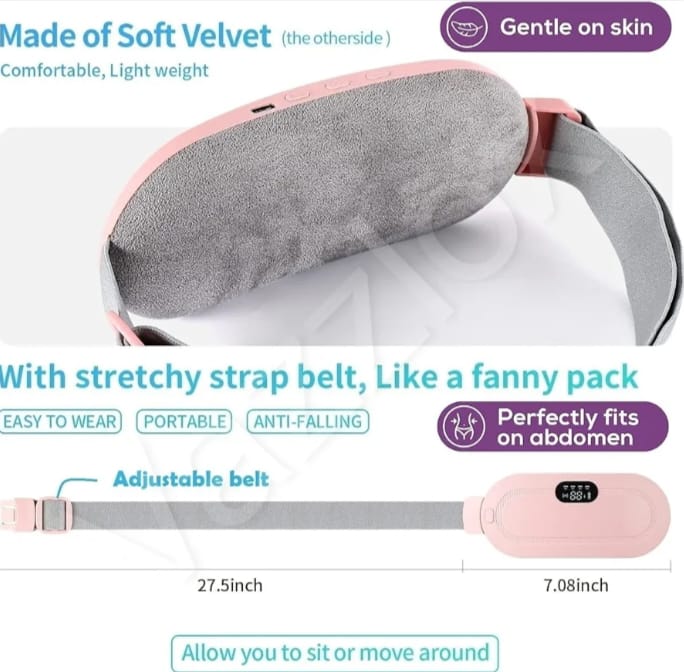 Period Cramp Relief Heating Pad Pain Device With 4 Massage Modes For Menstrual Pain And Belly Or Back Pain Relief, LED Display, Comfortable Belt,