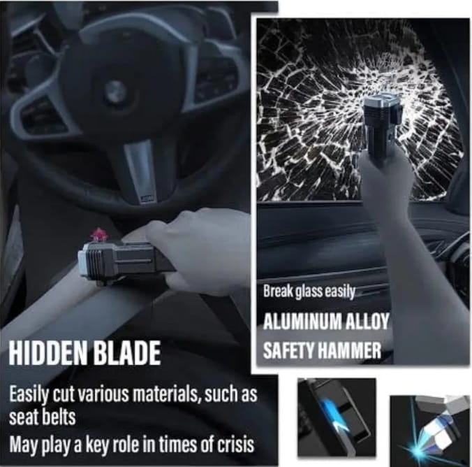Pack of 2 – 6-in-1 Rechargeable Hammer Torch | Emergency LED Flashlight with Glass Breaker & Seatbelt Cutter