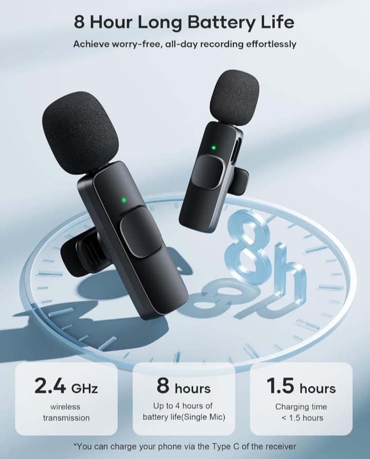 Dual Wireless Lavalier Microphone for All Smartphones | Noise Cancellation Dual Mic Set with Receiver for Recording Interviews, Vlogs, YouTube, Reels