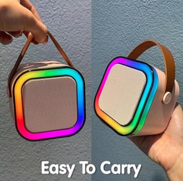 K-12 Mini Portable Bluetooth Karaoke Speaker with 1 Wireless Microphones, LED Color Lights, Voice Effects, Multiple Connectivity Options for Kids and Adults