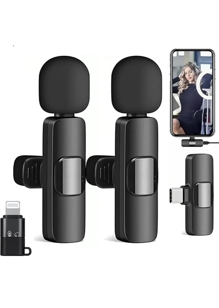Dual Wireless Lavalier Microphone for All Smartphones | Noise Cancellation Dual Mic Set with Receiver for Recording Interviews, Vlogs, YouTube, Reels