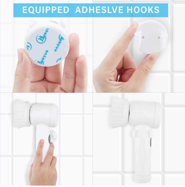 Multi-Functional Electric Cleaning Brush 5 in 1 Magic Power Scrubber Household Cleaning Tools Spin Scrubber with Buffer Polisher, for Bathroom, Shower, Tub, Kitchen Floor