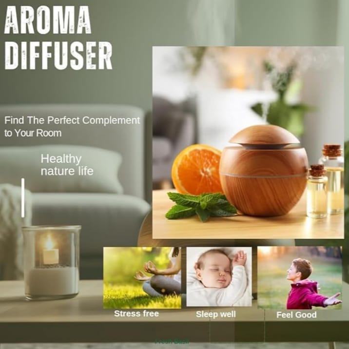 Premium Wooden Grain Essential Oil Diffuser & Cool Mist Humidifier – Ultrasonic Aroma Diffuser with LED Lights, Whisper Quiet Air Purifier for Home, Office & Bedroom