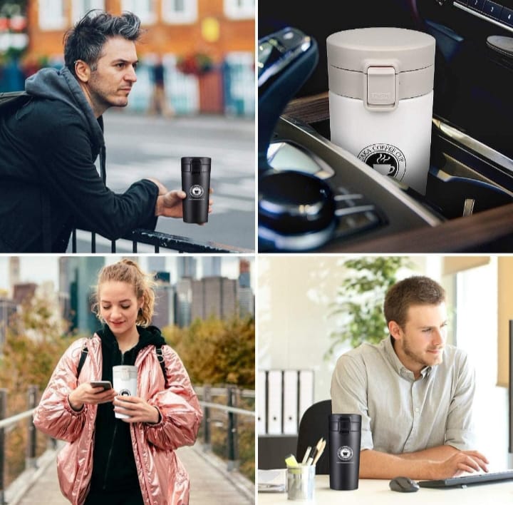 Thermos Flask with Lid Insulated Travel Tea and Coffee Mug Portable Stainless Steel Vacuum Insulated Tumbler Cup for Hot & Cold Drinks(380 ML)