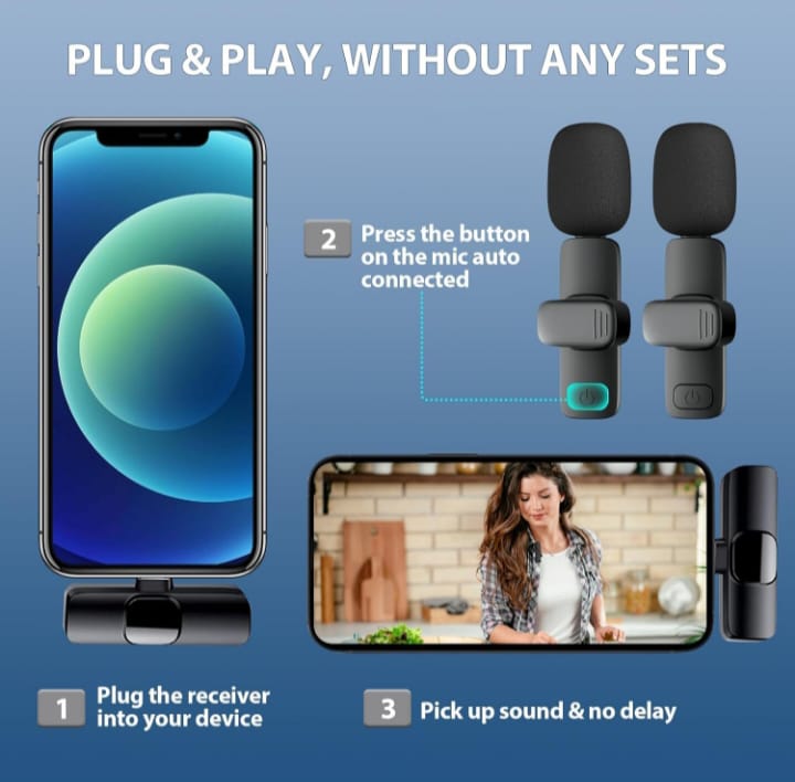 Dual Wireless Lavalier Microphone for All Smartphones | Noise Cancellation Dual Mic Set with Receiver for Recording Interviews, Vlogs, YouTube, Reels