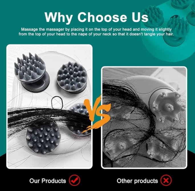 Electric Hair Massager Scalp | 96 Silicon Kneading Points with Detachable Heads | Head Massage Machine for Home