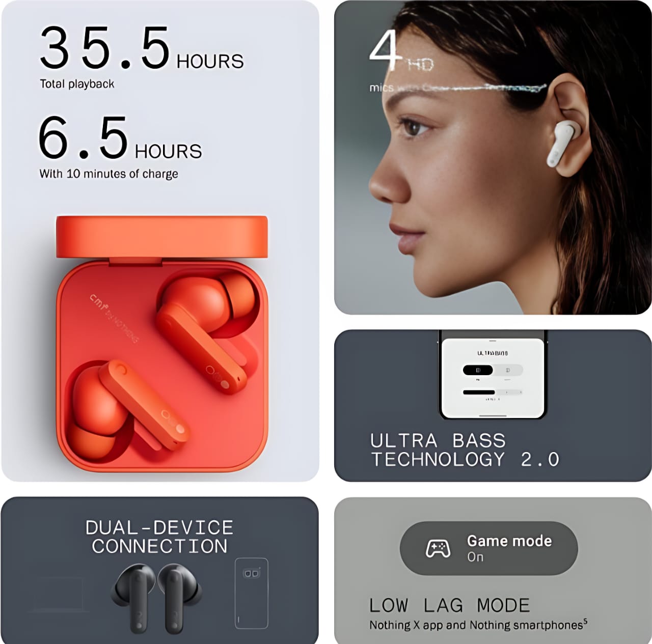 CMF by Nothing Buds (Orange) | 42dB Active Noise Cancellation, 12.4mm Bio-Fiber Drivers, Dirac-Tuned Sound | Wireless Bluetooth Earbuds