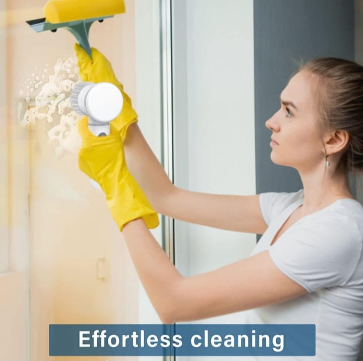 Multi-Functional Electric Cleaning Brush 5 in 1 Magic Power Scrubber Household Cleaning Tools Spin Scrubber with Buffer Polisher, for Bathroom, Shower, Tub, Kitchen Floor