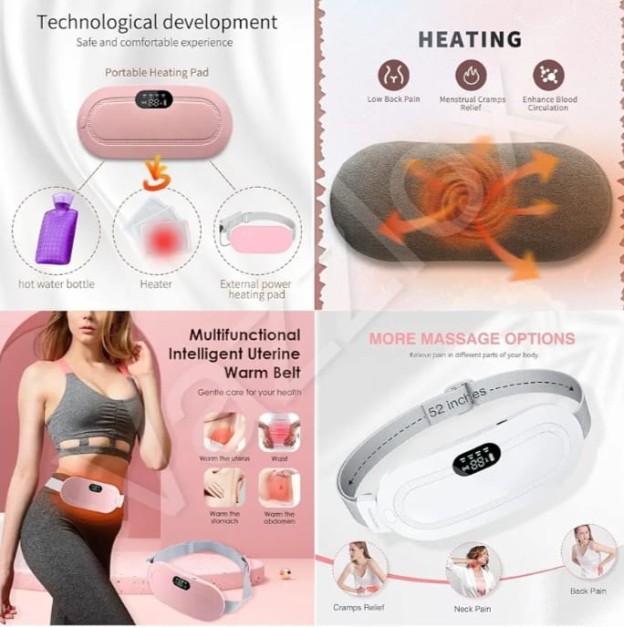 Period Cramp Relief Heating Pad Pain Device With 4 Massage Modes For Menstrual Pain And Belly Or Back Pain Relief, LED Display, Comfortable Belt,