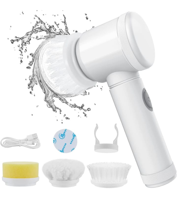 Multi-Functional Electric Cleaning Brush 5 in 1 Magic Power Scrubber Household Cleaning Tools Spin Scrubber with Buffer Polisher, for Bathroom, Shower, Tub, Kitchen Floor