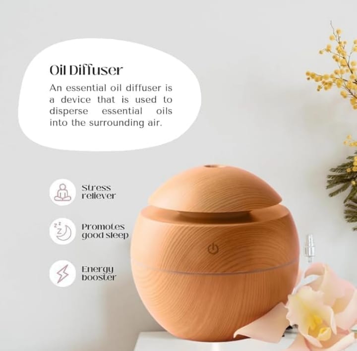 Premium Wooden Grain Essential Oil Diffuser & Cool Mist Humidifier – Ultrasonic Aroma Diffuser with LED Lights, Whisper Quiet Air Purifier for Home, Office & Bedroom