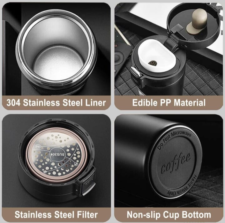 Thermos Flask with Lid Insulated Travel Tea and Coffee Mug Portable Stainless Steel Vacuum Insulated Tumbler Cup for Hot & Cold Drinks(380 ML)